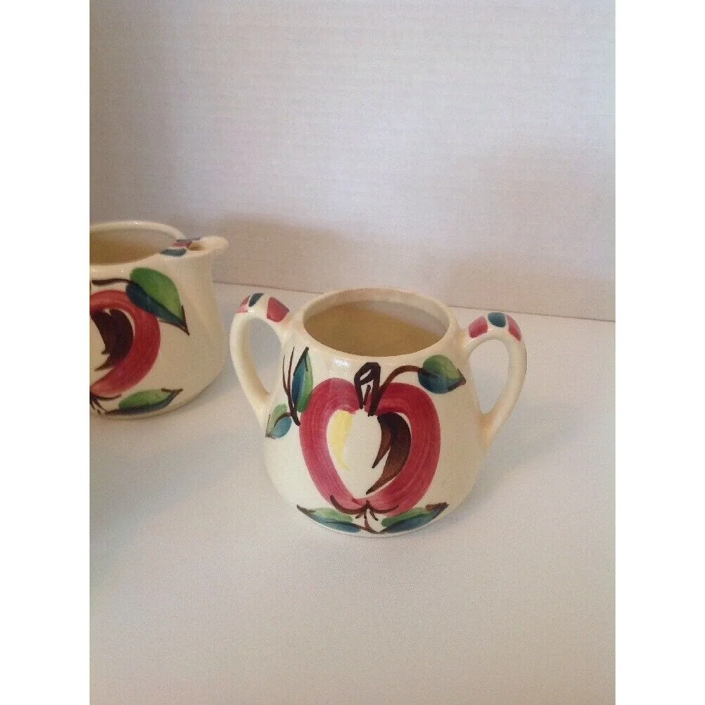 Purinton Apple Pottery slipware Tea/coffee pot with lid, Creamer& Sugar 3‎ piece